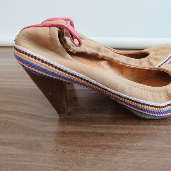 C.N.C COSTUME NATIONAL Tan Leather Boho Crochet Heeled Slip On Shoes - Size 9.5 - Picture 9 of 16